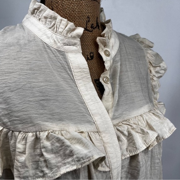Who What Wear Long Sleeve Vintage Inspired Button Front Blouse Cream Ruffle - Picture 11 of 12